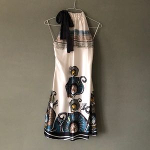 Silk halter dress with ribbon tie.